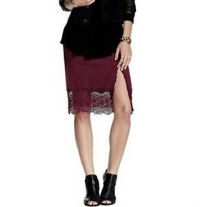 Free People Story Teller skirt shiraz Sz small diamond pattern Crochet trim #CB3